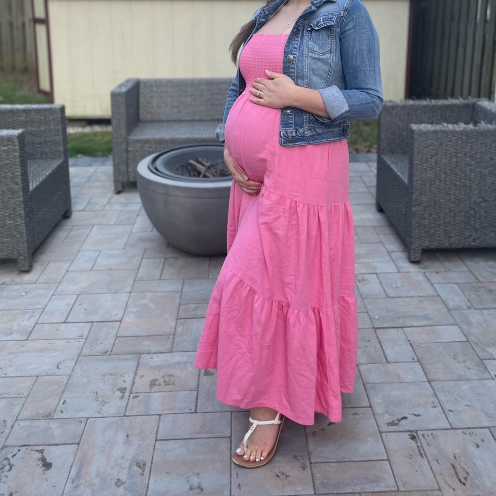 Pinkblush maternity tiered bow strap dress